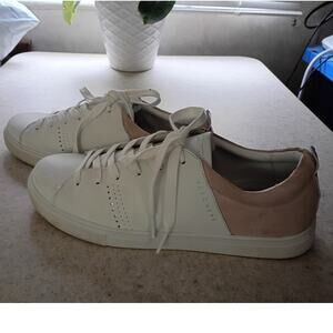 Skechers White Rose Gold Leather Sneakers Womens 9 Lace Up Casual Shoes 73480